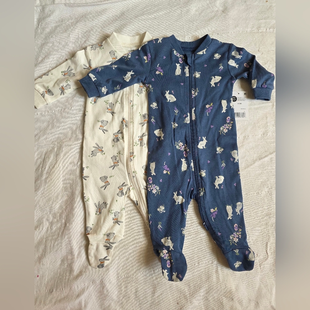 EUC George Navy Blue and Cream Bunny Print Footies - 2 Pack
